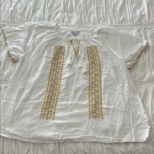 Lucky brand White and Yellow Embroidered Women's Top